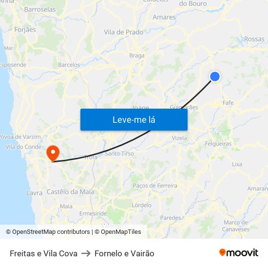 Freitas e Vila Cova to Fornelo e Vairão map