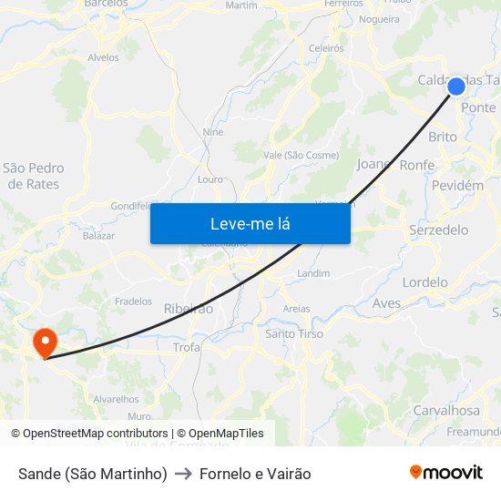 Sande (São Martinho) to Fornelo e Vairão map
