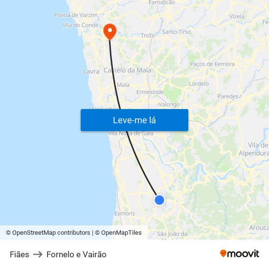 Fiães to Fornelo e Vairão map