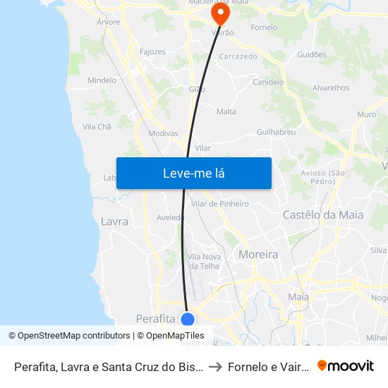 Perafita, Lavra e Santa Cruz do Bispo to Fornelo e Vairão map