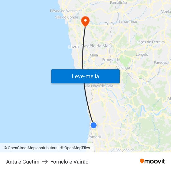 Anta e Guetim to Fornelo e Vairão map