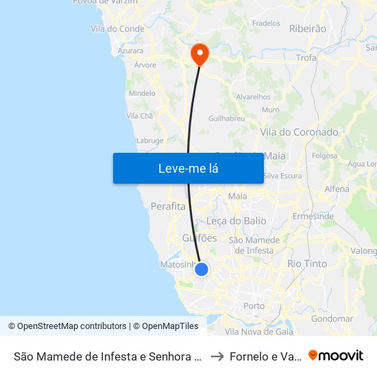 São Mamede de Infesta e Senhora da Hora to Fornelo e Vairão map