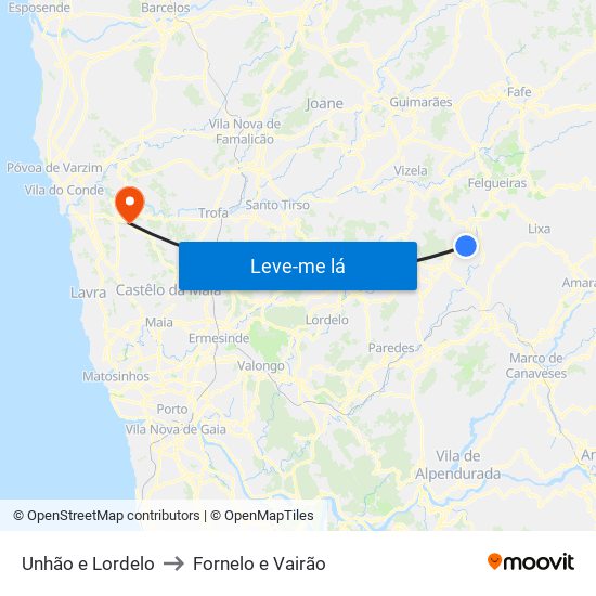 Unhão e Lordelo to Fornelo e Vairão map