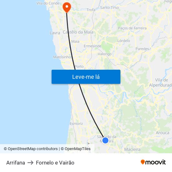 Arrifana to Fornelo e Vairão map