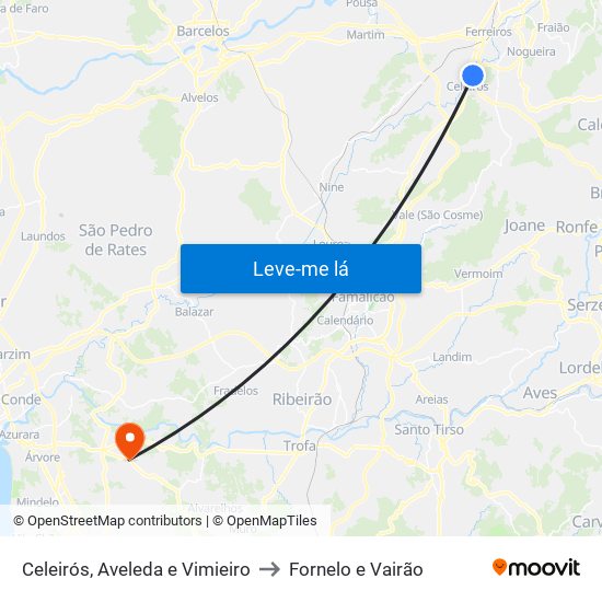Celeirós, Aveleda e Vimieiro to Fornelo e Vairão map