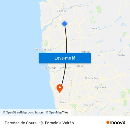 Paredes de Coura to Fornelo e Vairão map