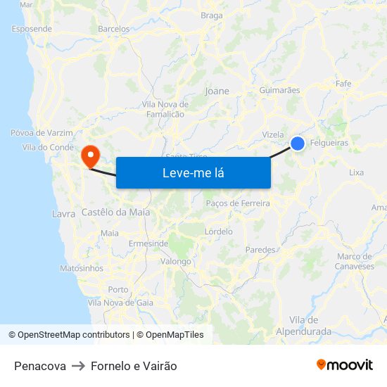 Penacova to Fornelo e Vairão map