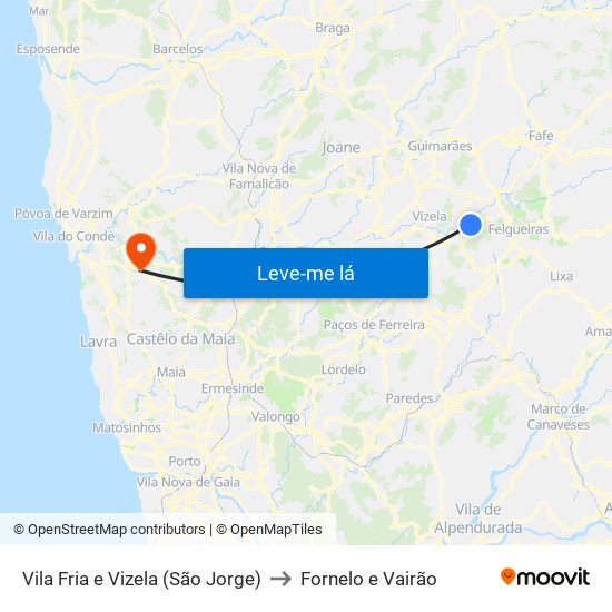 Vila Fria e Vizela (São Jorge) to Fornelo e Vairão map