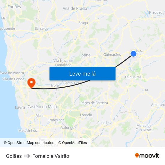 Golães to Fornelo e Vairão map