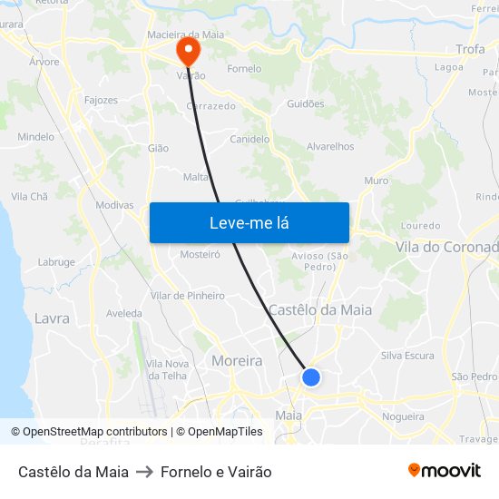 Castêlo da Maia to Fornelo e Vairão map