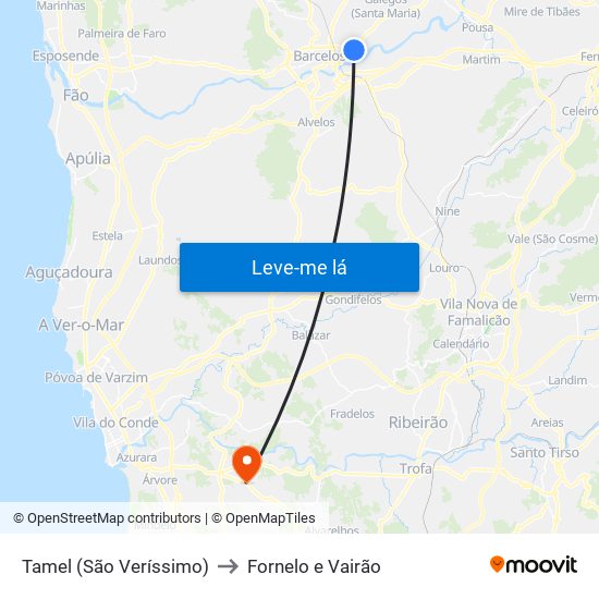 Tamel (São Veríssimo) to Fornelo e Vairão map
