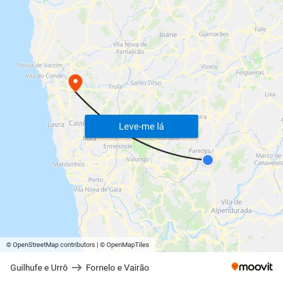 Guilhufe e Urrô to Fornelo e Vairão map