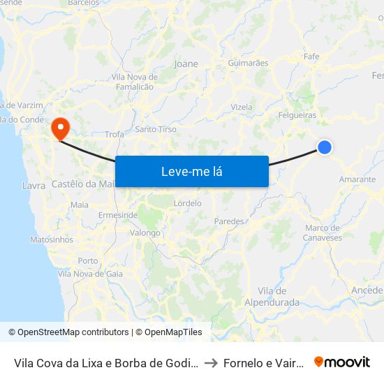 Vila Cova da Lixa e Borba de Godim to Fornelo e Vairão map