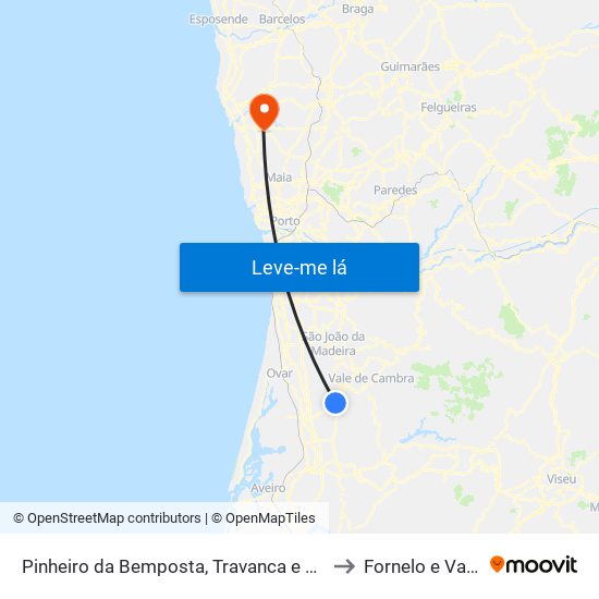 Pinheiro da Bemposta, Travanca e Palmaz to Fornelo e Vairão map