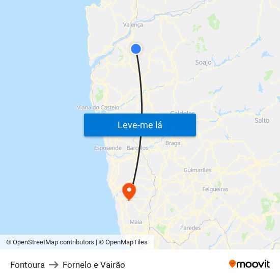 Fontoura to Fornelo e Vairão map