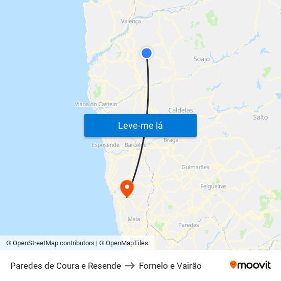 Paredes de Coura e Resende to Fornelo e Vairão map