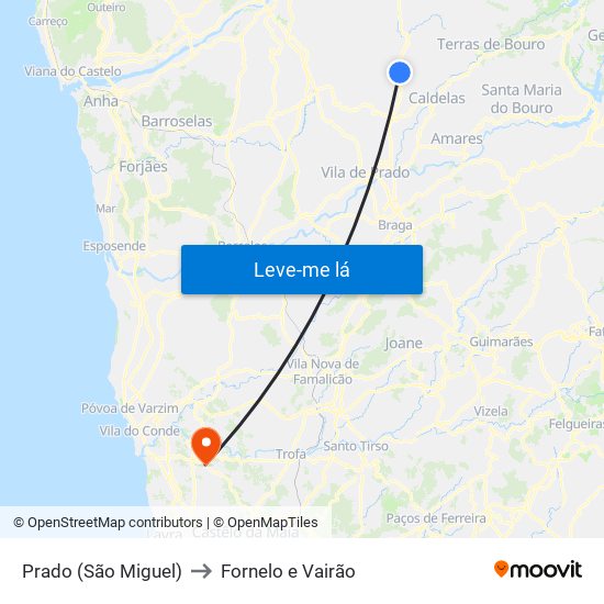 Prado (São Miguel) to Fornelo e Vairão map