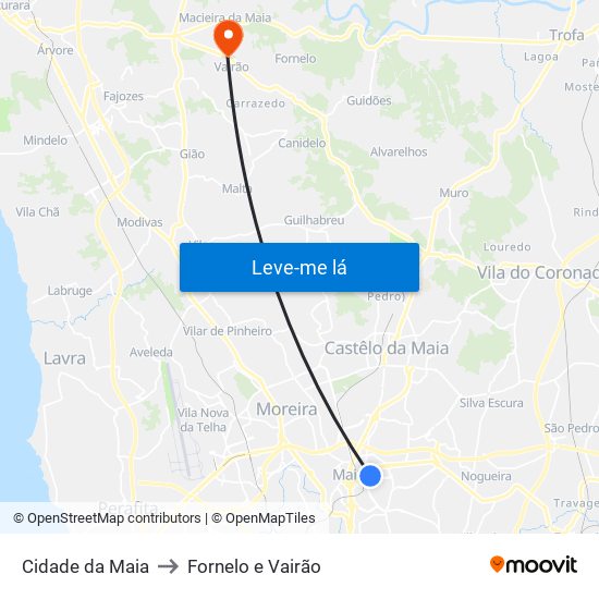 Cidade da Maia to Fornelo e Vairão map