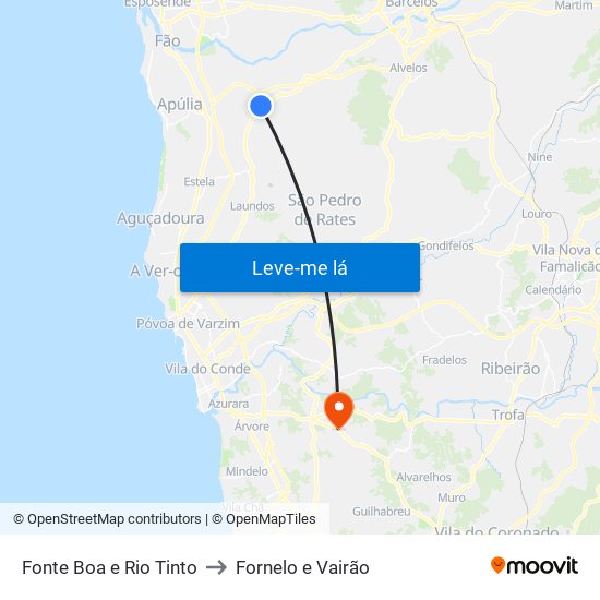 Fonte Boa e Rio Tinto to Fornelo e Vairão map