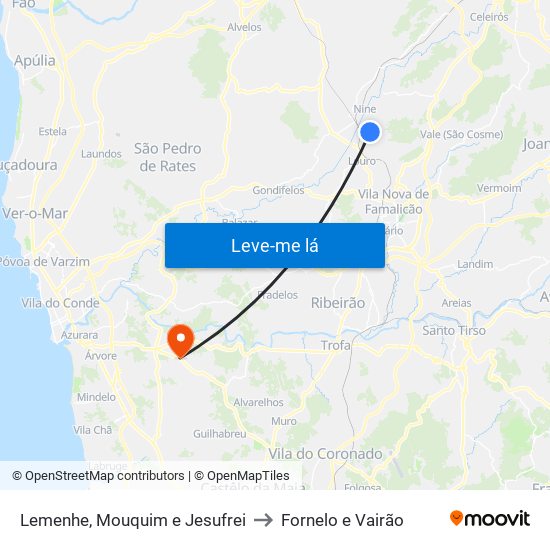 Lemenhe, Mouquim e Jesufrei to Fornelo e Vairão map