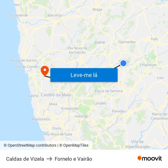 Caldas de Vizela to Fornelo e Vairão map