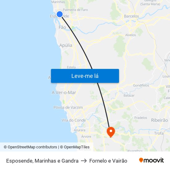 Esposende, Marinhas e Gandra to Fornelo e Vairão map