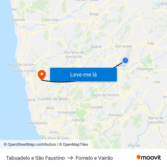 Tabuadelo e São Faustino to Fornelo e Vairão map