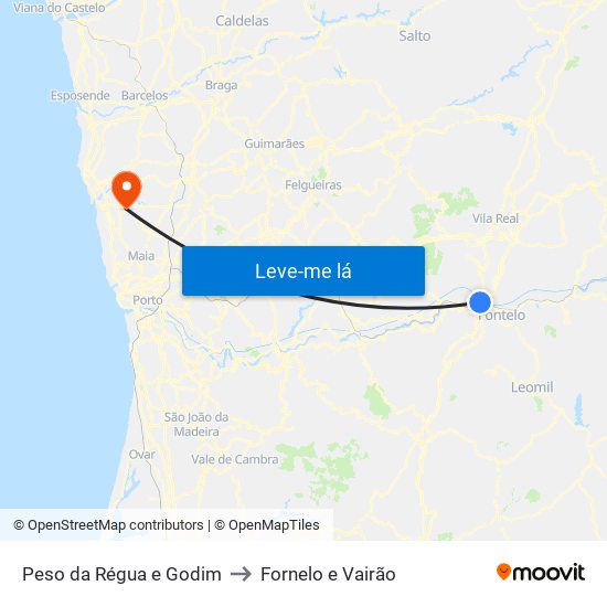 Peso da Régua e Godim to Fornelo e Vairão map