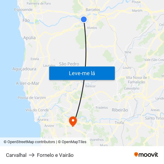 Carvalhal to Fornelo e Vairão map