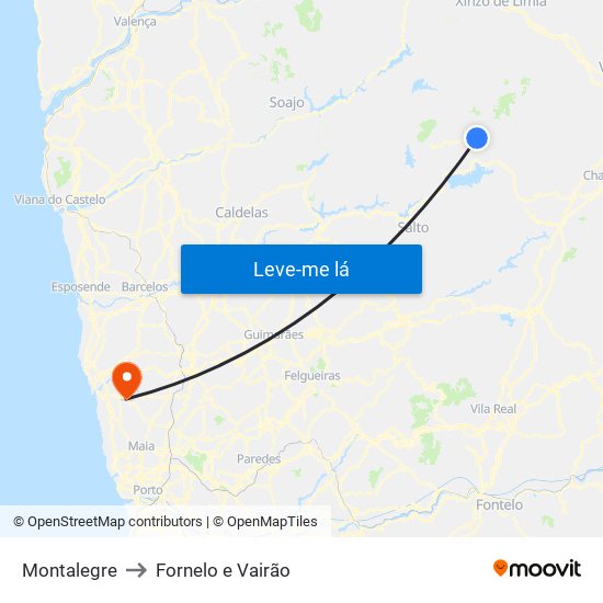 Montalegre to Fornelo e Vairão map