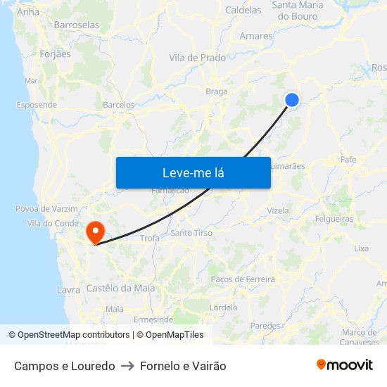 Campos e Louredo to Fornelo e Vairão map