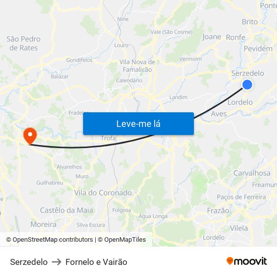 Serzedelo to Fornelo e Vairão map