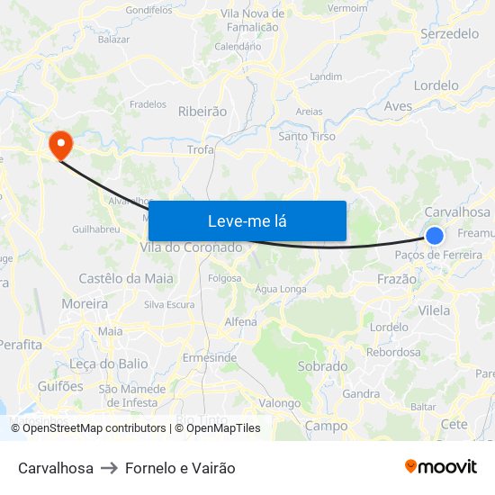 Carvalhosa to Fornelo e Vairão map