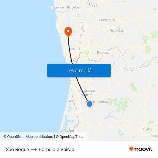 São Roque to Fornelo e Vairão map