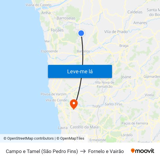 Campo e Tamel (São Pedro Fins) to Fornelo e Vairão map