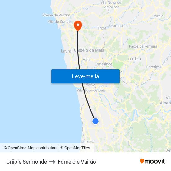 Grijó e Sermonde to Fornelo e Vairão map