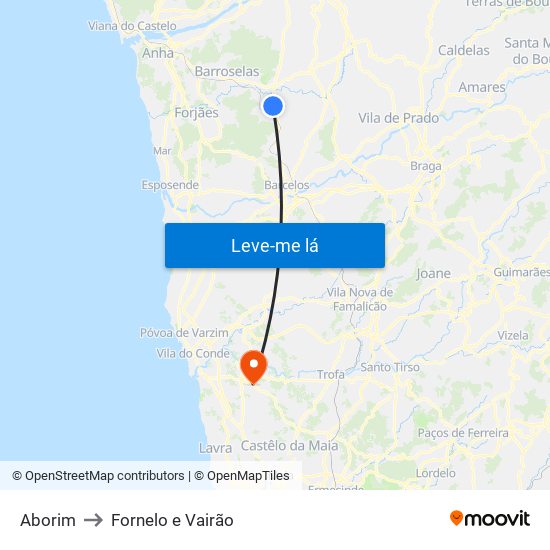 Aborim to Fornelo e Vairão map