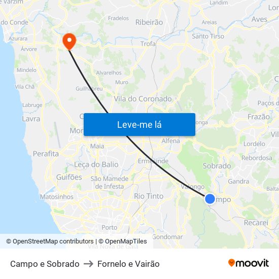 Campo e Sobrado to Fornelo e Vairão map