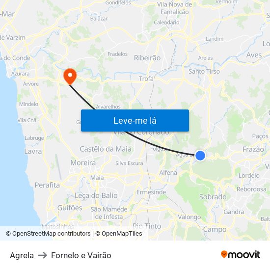 Agrela to Fornelo e Vairão map