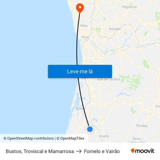 Bustos, Troviscal e Mamarrosa to Fornelo e Vairão map