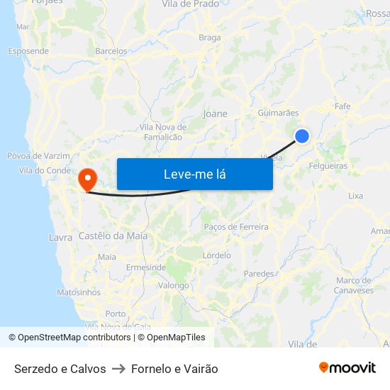 Serzedo e Calvos to Fornelo e Vairão map