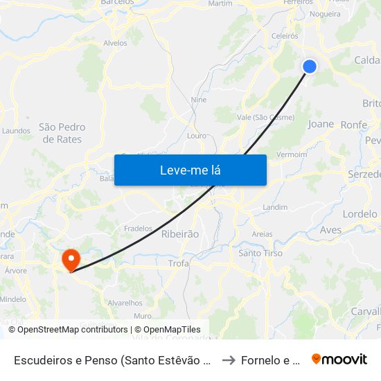 Escudeiros e Penso (Santo Estêvão e São Vicente) to Fornelo e Vairão map