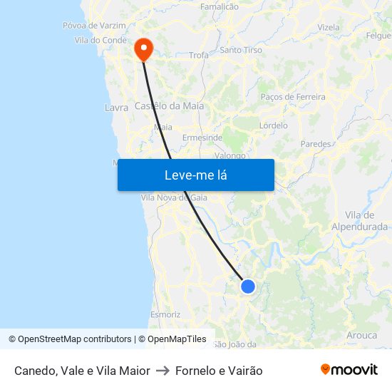 Canedo, Vale e Vila Maior to Fornelo e Vairão map