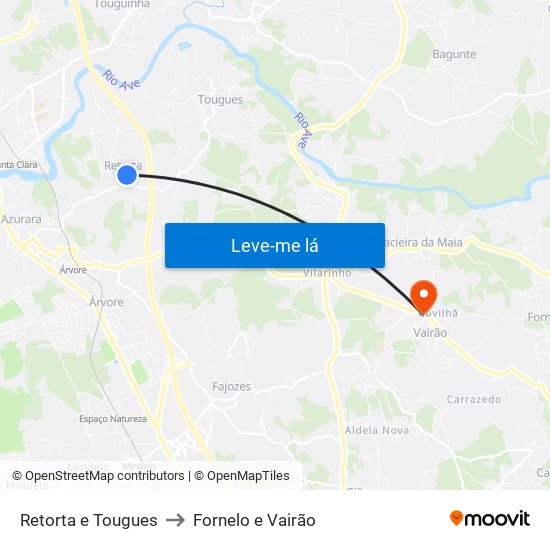 Retorta e Tougues to Fornelo e Vairão map