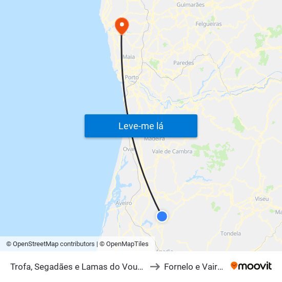 Trofa, Segadães e Lamas do Vouga to Fornelo e Vairão map