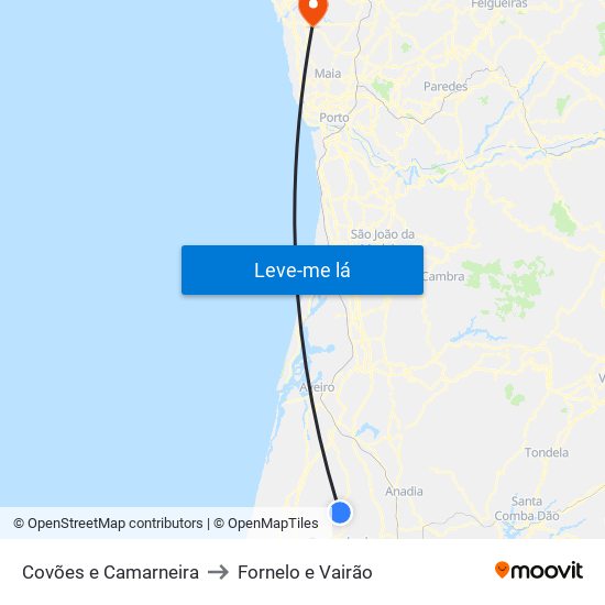 Covões e Camarneira to Fornelo e Vairão map