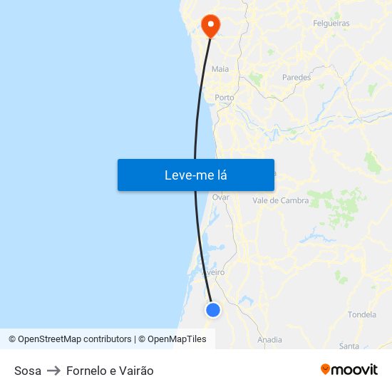 Sosa to Fornelo e Vairão map