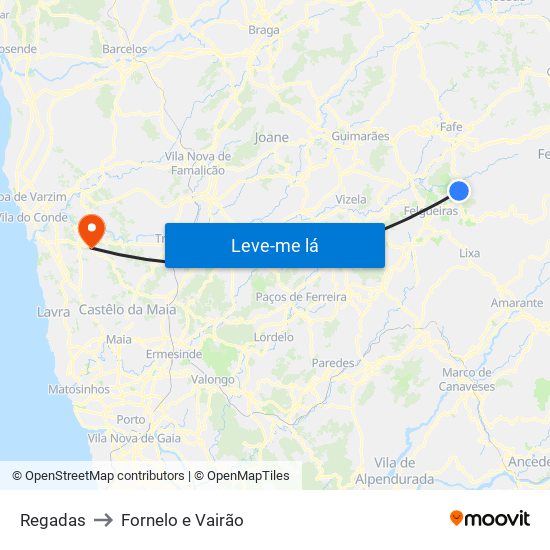 Regadas to Fornelo e Vairão map