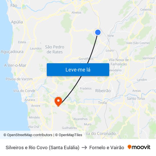 Silveiros e Rio Covo (Santa Eulália) to Fornelo e Vairão map