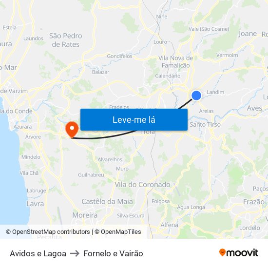 Avidos e Lagoa to Fornelo e Vairão map